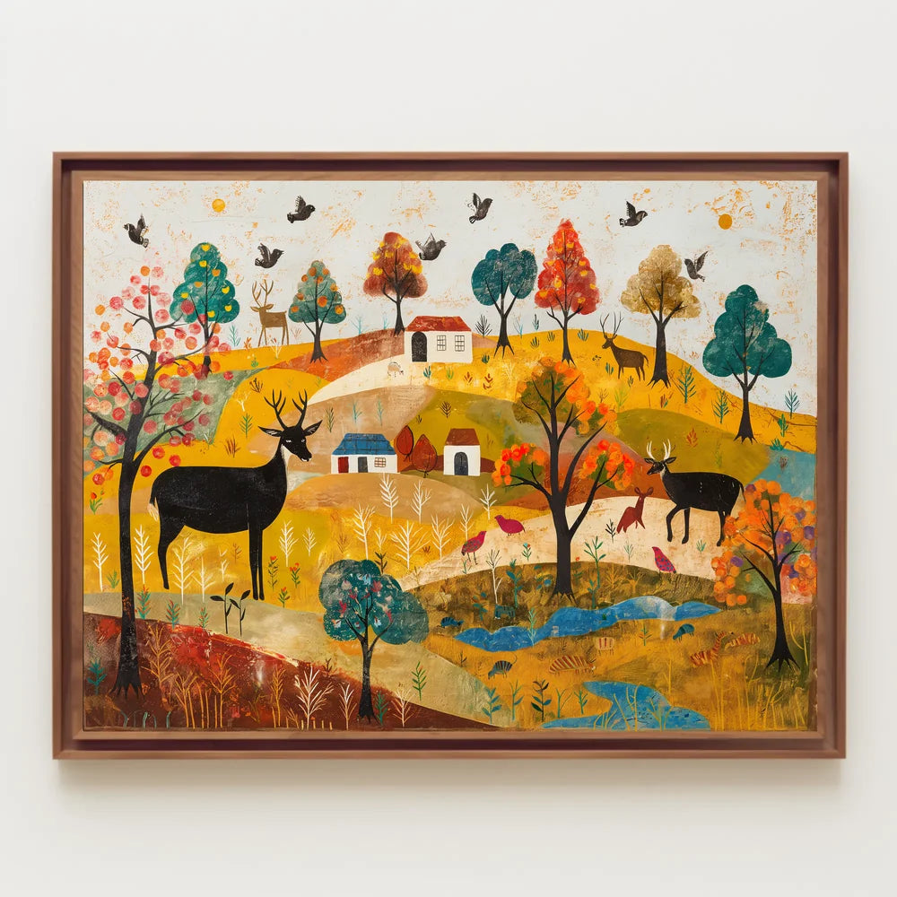 Idyllic Autumn Countryside Scene with Deer Poster