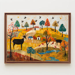 Idyllic Autumn Countryside Scene with Deer Poster