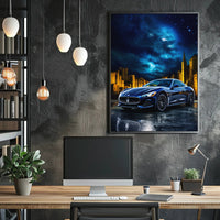 Sleek Modern Sports Car in Urban Night Futuristic Sci-Fi Poster