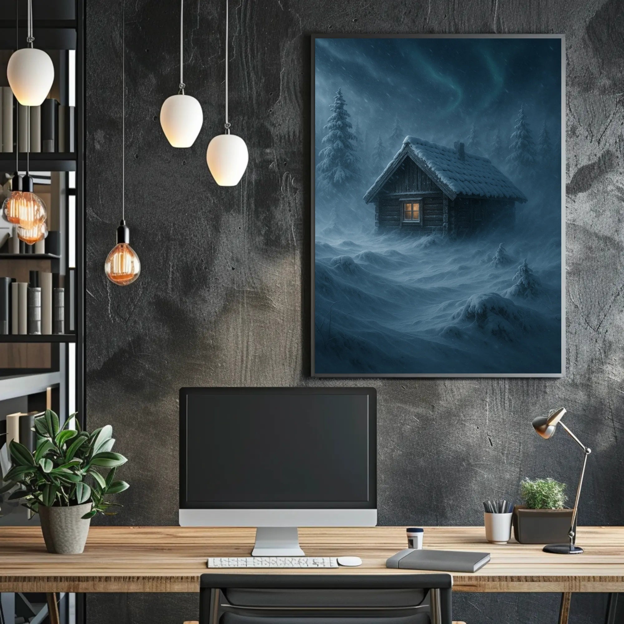 Winter Cabin in a Mystical Forest Fantasy Poster