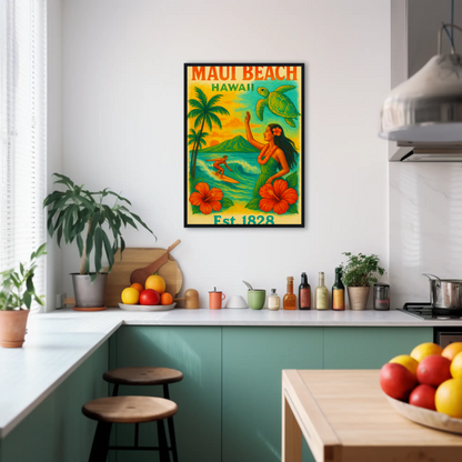 Maui Beach Hawaii Surf Dancer Est 1828 Vintage Travel Poster