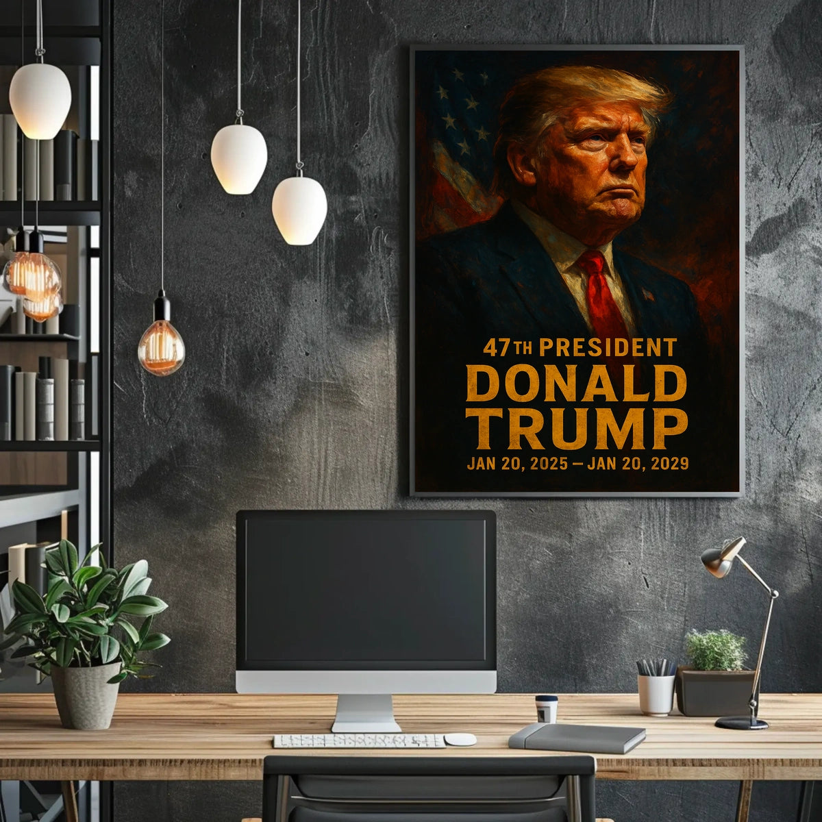 Trump Visionary Leader Patriotic Oil Painting Poster