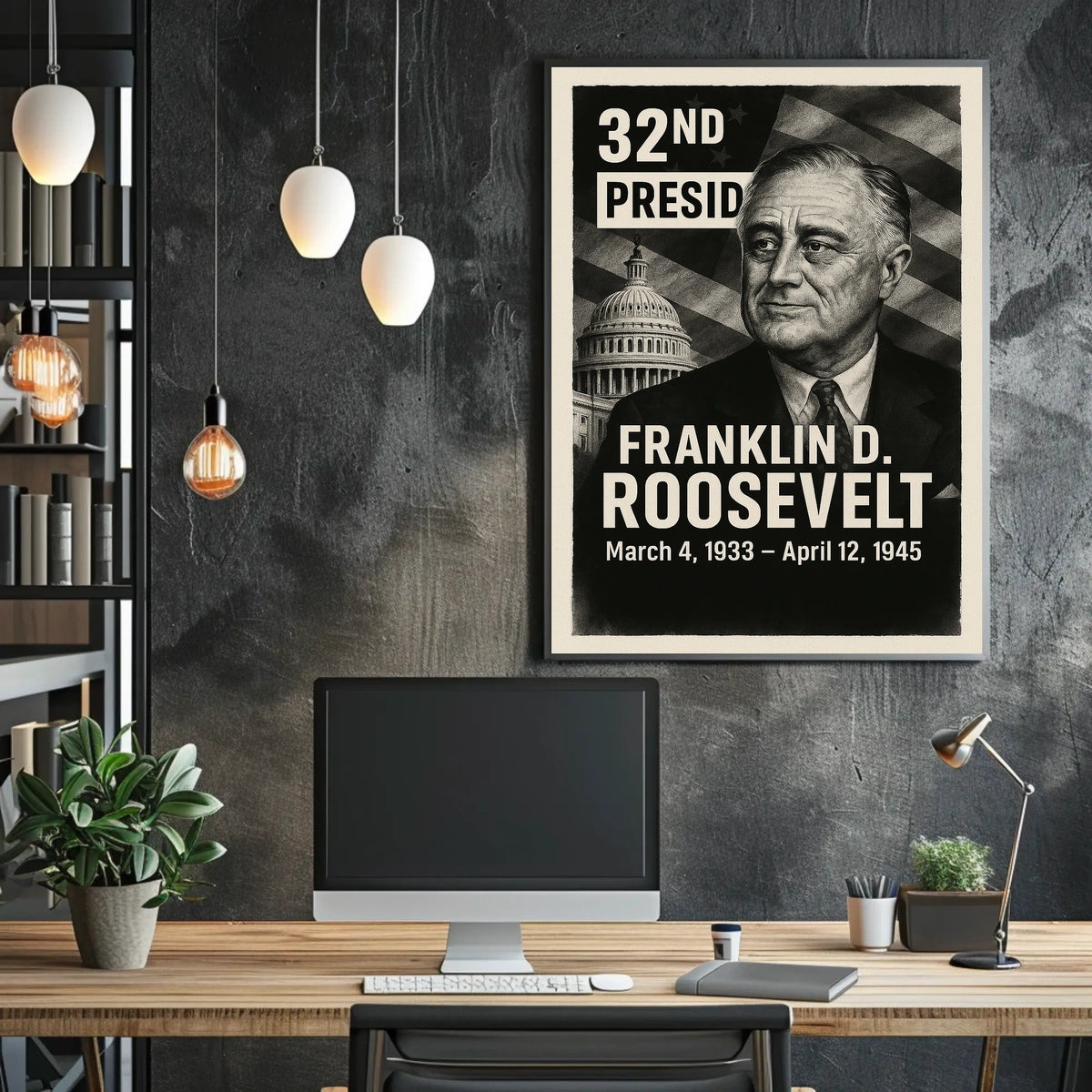Franklin D. Roosevelt 32nd President of the United States Digital Montaje Poster