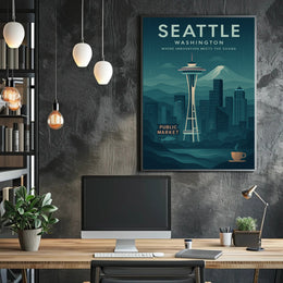 Seattle Space Needle Skyline Travel Poster PosterGoat