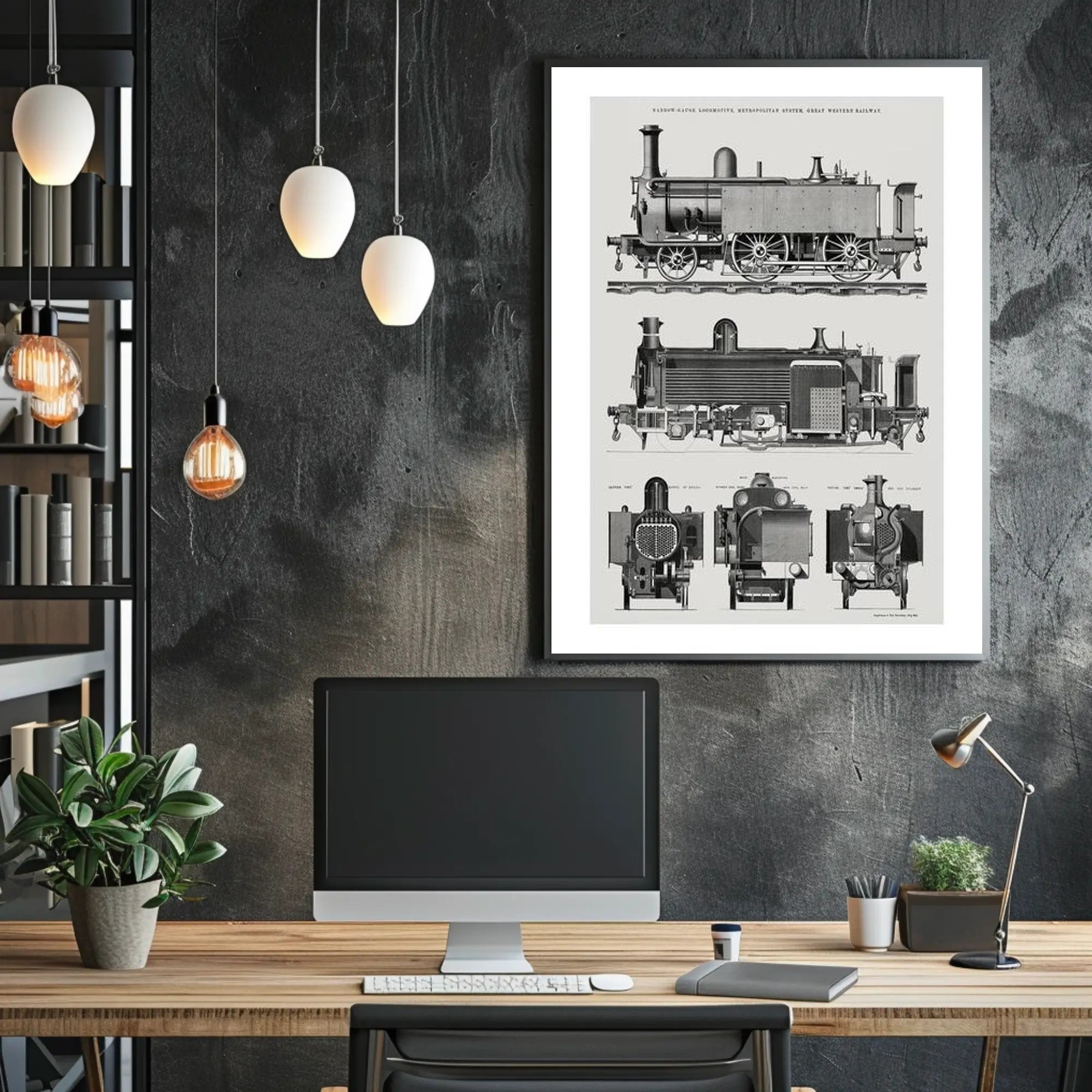Vintage Locomotive Blueprint Poster PosterGoat