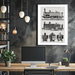 Vintage Locomotive Blueprint Poster PosterGoat