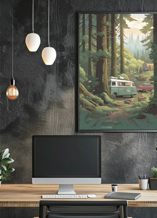 Serene Retro Escape Forest Camping Travel Poster