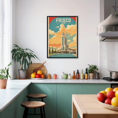 Frisco Texas Modern Tower Sunset Street Vintage Travel Poster