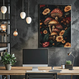 Enchanted Forest Wall Art Print with Mushrooms