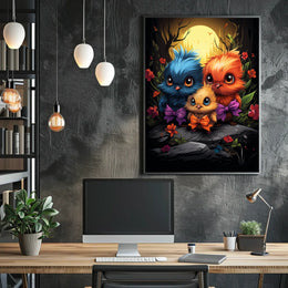 Whimsical Birds in Moonlit Forest Poster Art