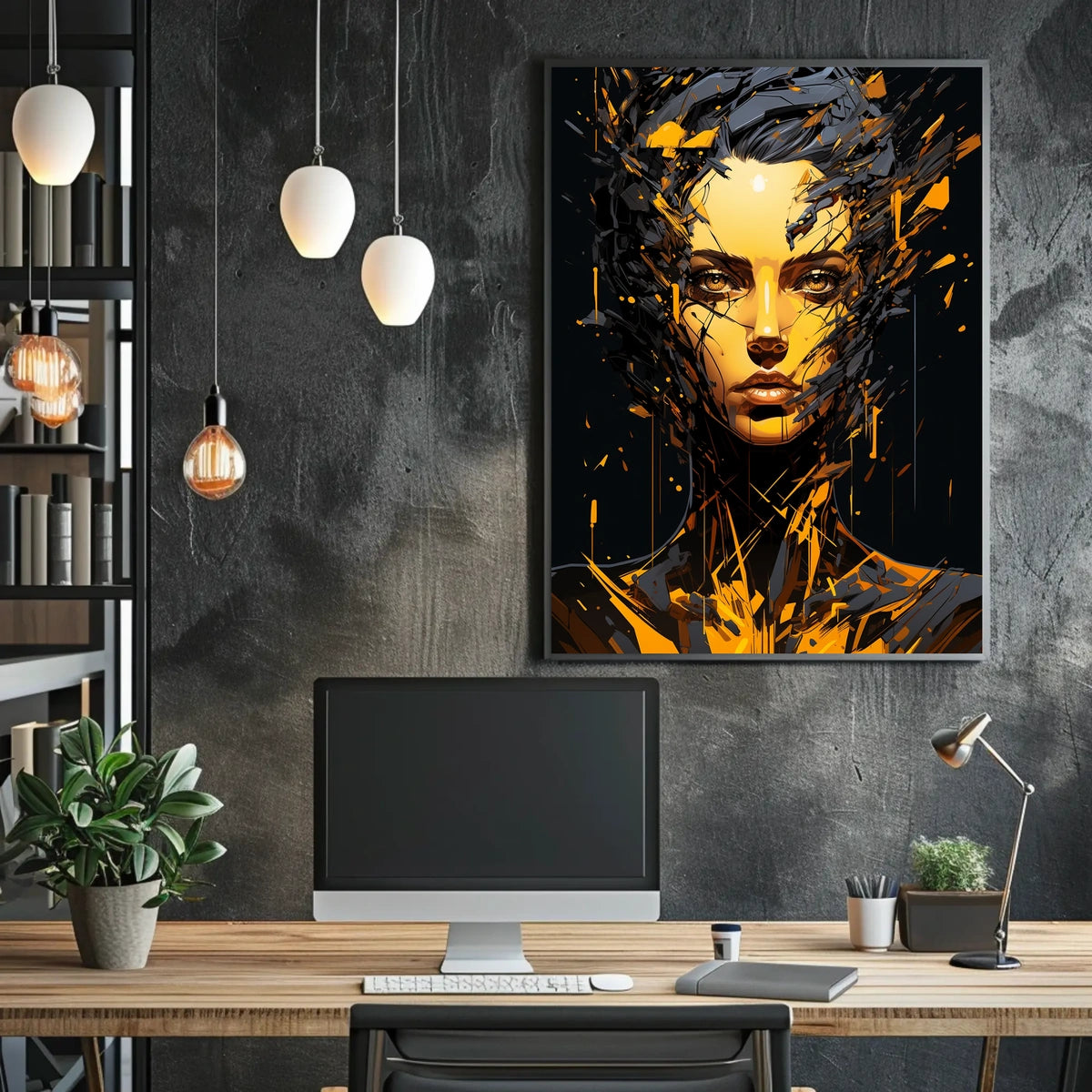 Dynamic Abstract Portrait: Explosive Modern Art Poster