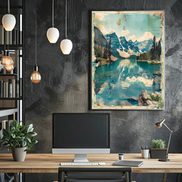 Tranquil Mountain Lake Travel Poster Minimalist