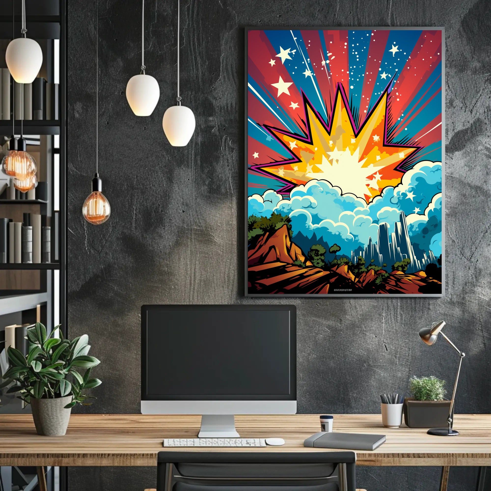 Cosmic Explosion Over Cityscape Poster