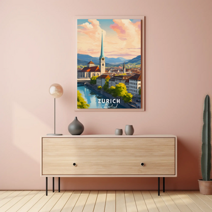 Zurich River Reflection Travel Poster
