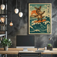 Surfing Donkey Adventure on Japanese Heritage Poster