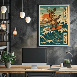 Surfing Donkey Adventure on Japanese Heritage Poster