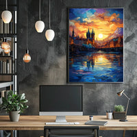 Dreamy Sunrise Gothic Cityscape Travel Poster