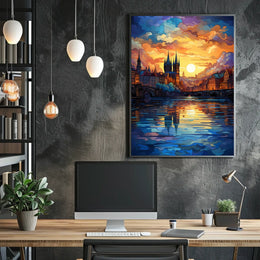 Dreamy Sunrise Gothic Cityscape Travel Poster
