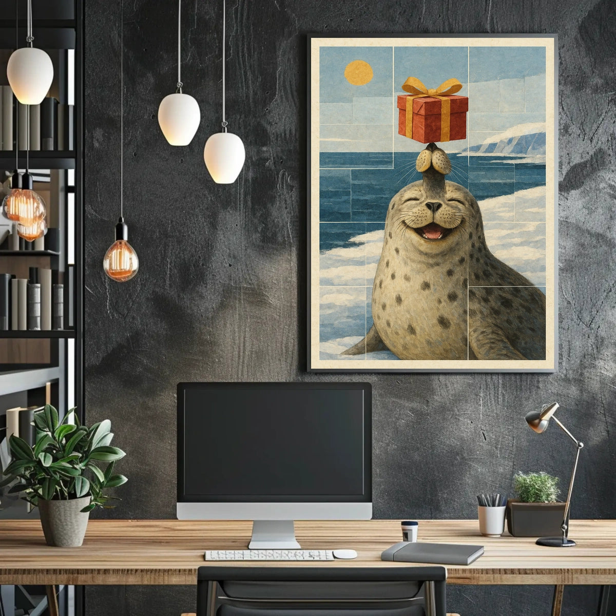 Joyful Seal With A Gift Poster
