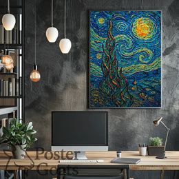 Starry Night Inspired Post-Impressionist Artistic Poster