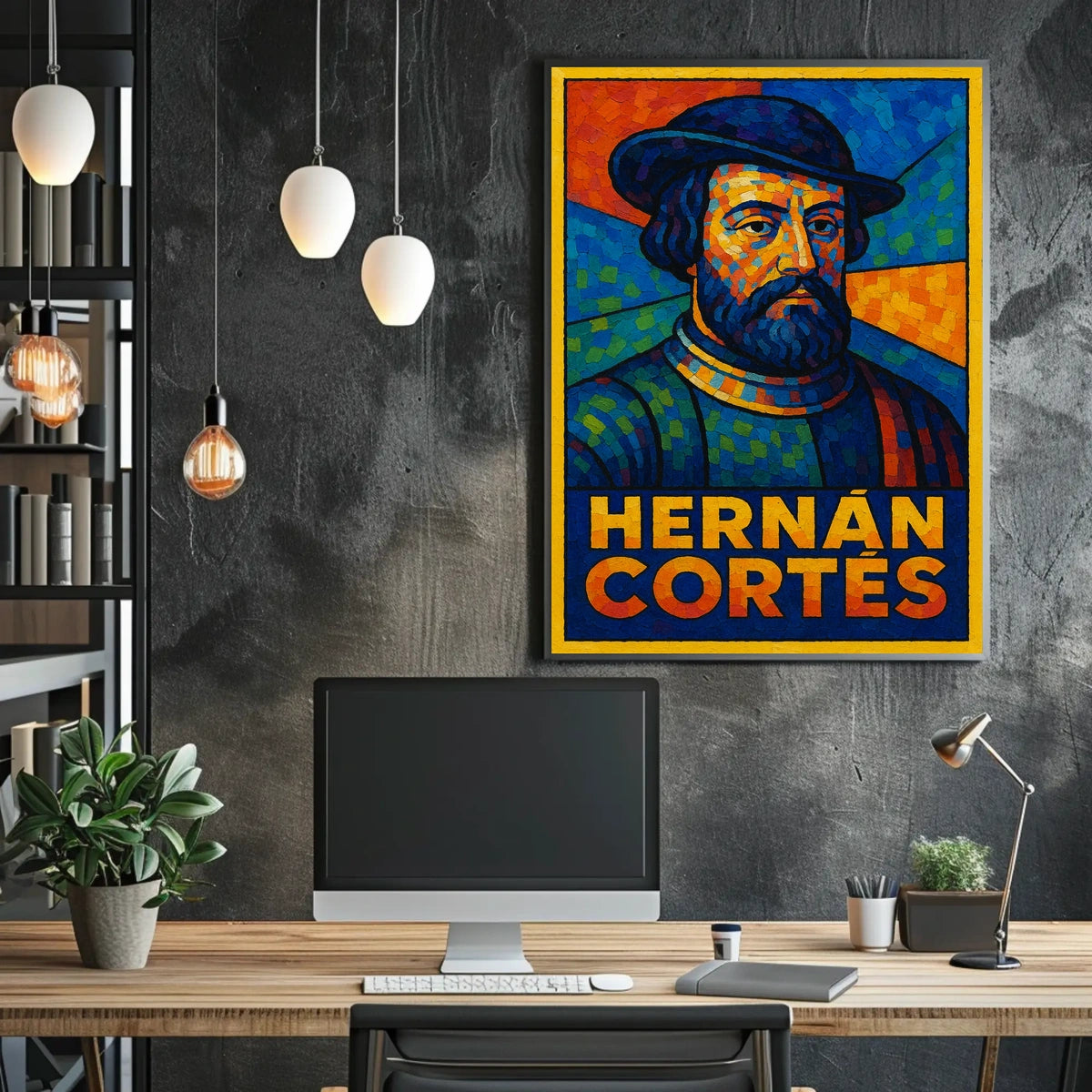 Hernán Cortés Vibrant Mosaic Portrait Poster