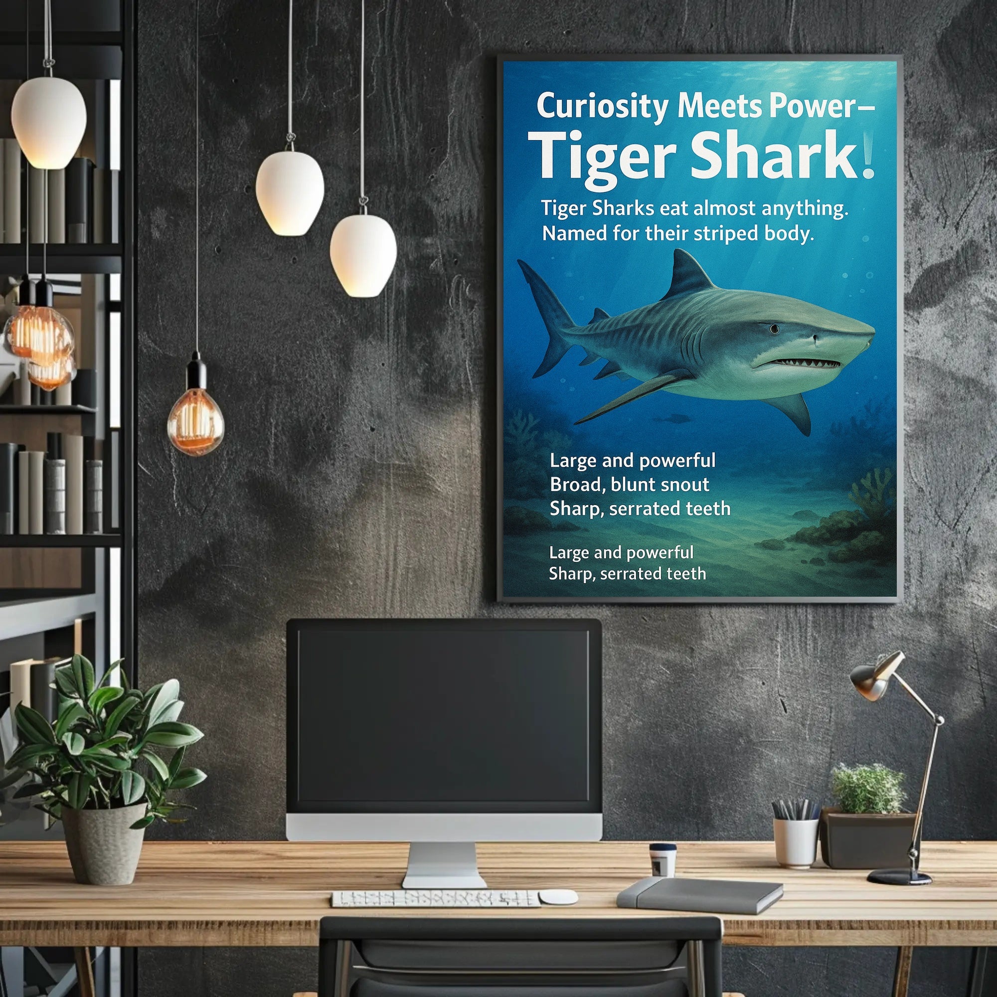 Curiosity Meets Power Tiger Shark Poster PosterGoat