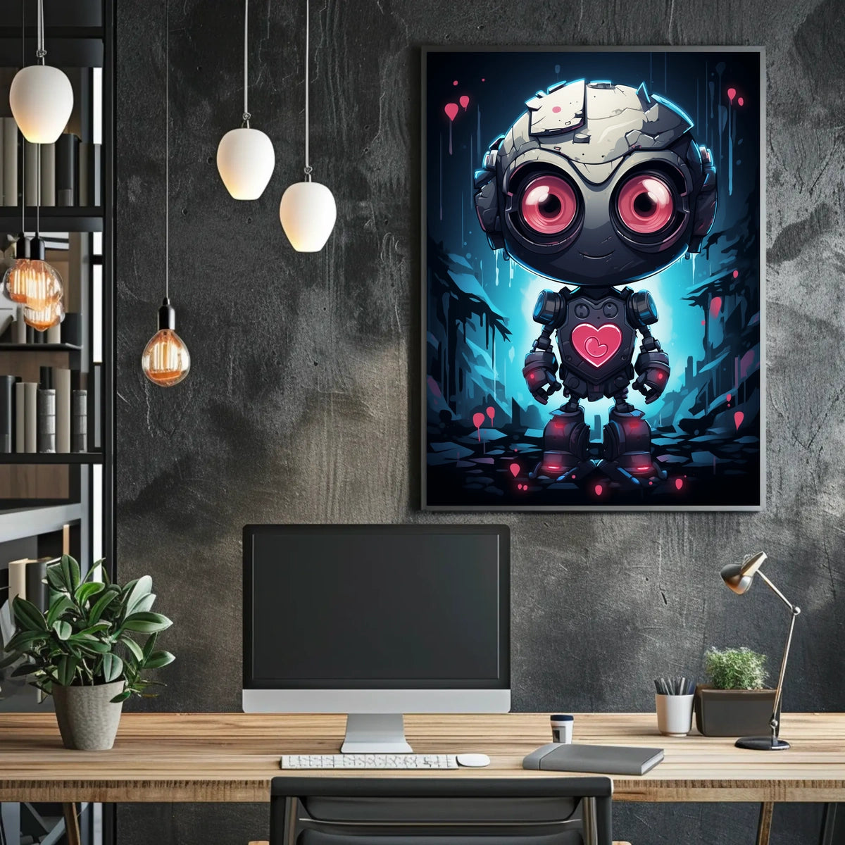 Robot Heart Poster: Futuristic Whimsy Meets Dystopia