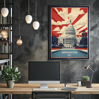 Stylized Capitol Building Vintage Political Propaganda Poster