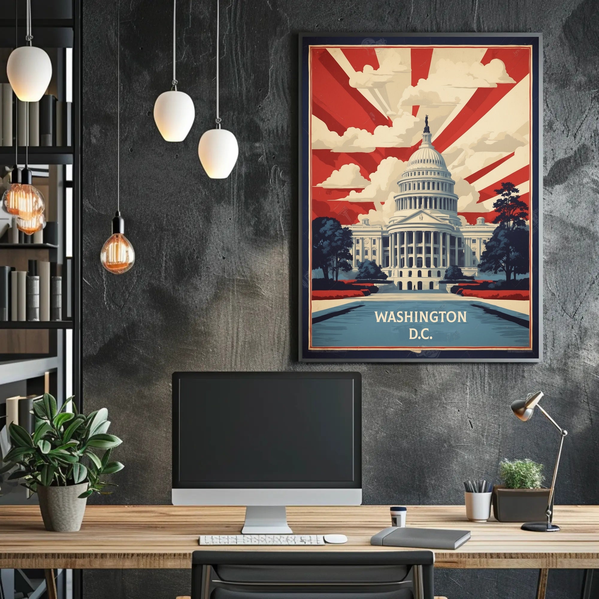 Stylized Capitol Building Vintage Political Propaganda Poster