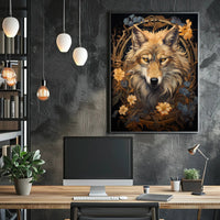 Majestic Wolf In Floral Frame Poster PosterGoat