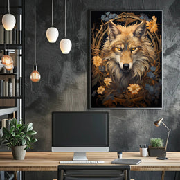 Majestic Wolf In Floral Frame Poster PosterGoat