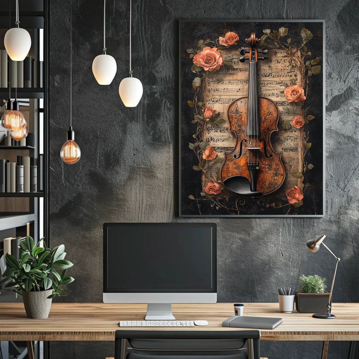 Elegant Violin and Roses Art Print for Artistic Poster