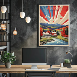 Vibrant Vermont Landscape: Vintage Travel Poster