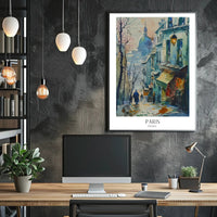 Picturesque Parisian Street Scene Watercolor Urban or Cityscape Poster PosterGoat
