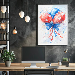 Watercolor Painting Of American Flag Balloon Poster