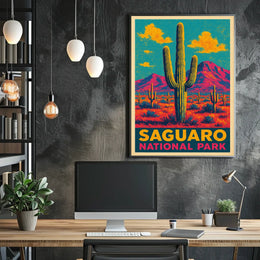 Saguaro National Park Vintage Desert Landscape Poster