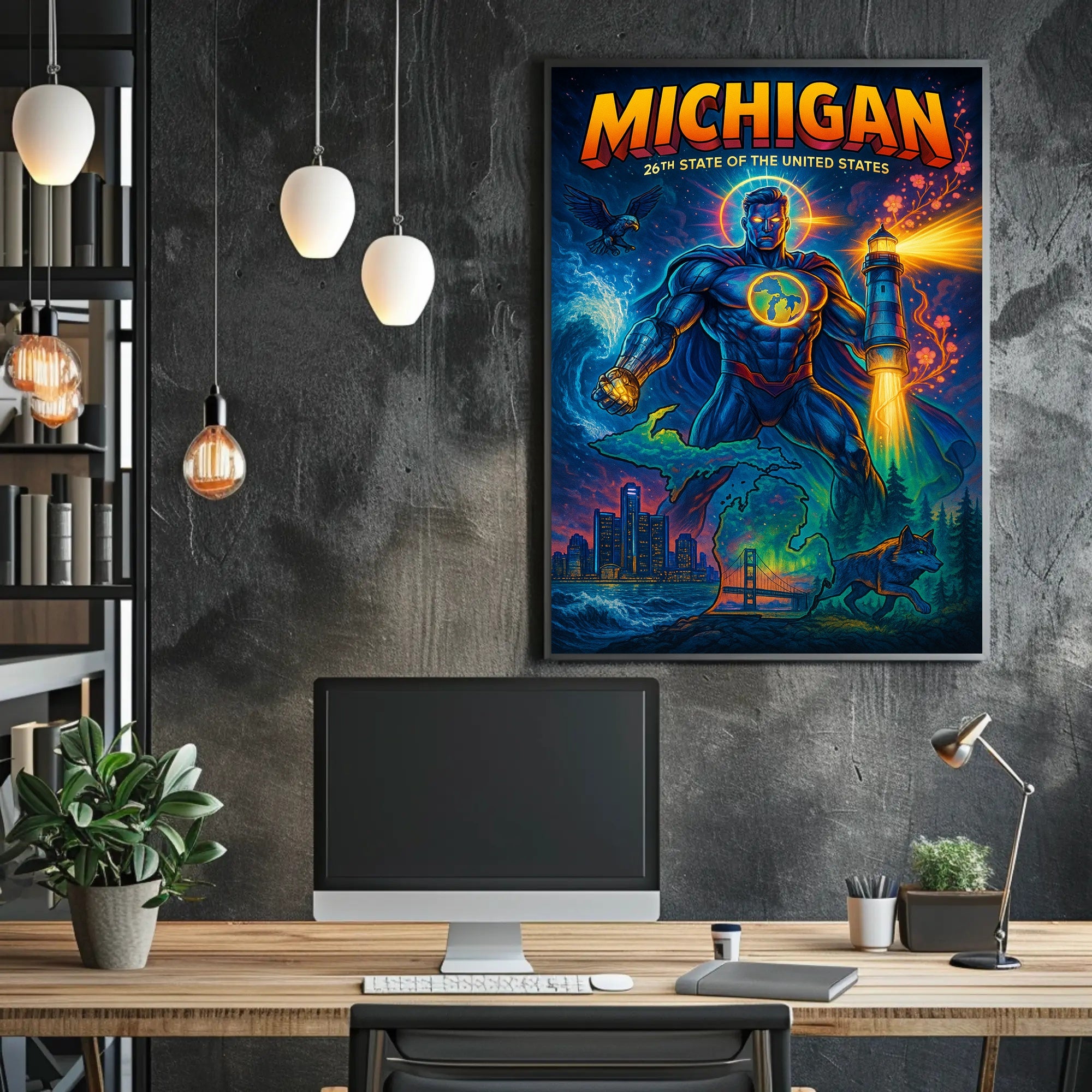 Michigan Superhero Adventure Poster - Cultural or Heritage Poster