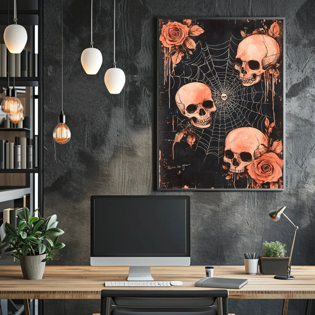 Dark Gothic Skulls and Roses Artistic Poster