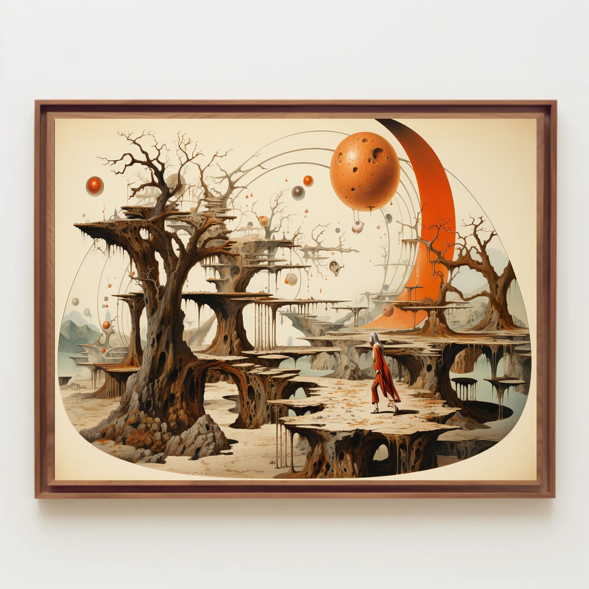 Mystical Exploration in Surreal Extraterrestrial Landscape Fantasy Poster