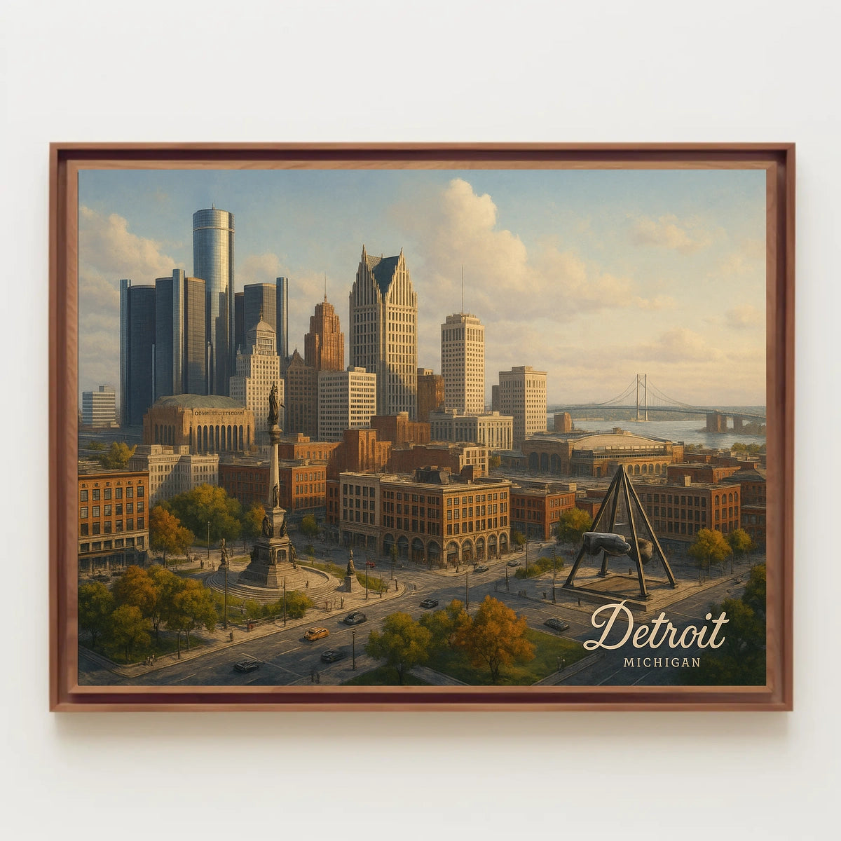 Detroit Skyline Cityscape Wall Art Photography Realism Minimalist Decor Enthusiasts Wanderlust Poster