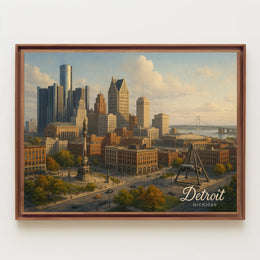 Detroit Skyline Cityscape Wall Art Photography Realism Minimalist Decor Enthusiasts Wanderlust Poster