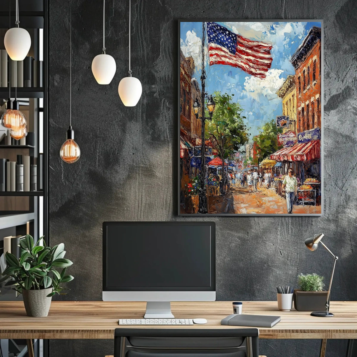 Classic American Town Square Street Scene Vintage Poster