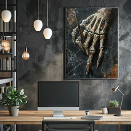 Skeletal Quill Artistic Poster Captures Creativity and Mortality