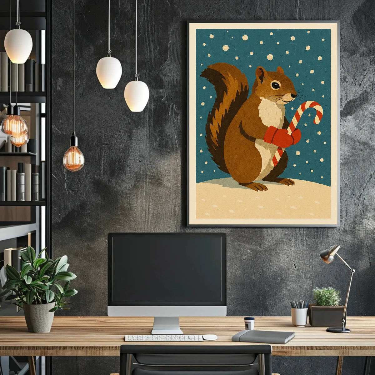 Squirrel Candy Cane Poster