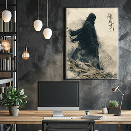 Mystical Hooded Figure in Rugged Landscape Artistic Poster PosterGoat