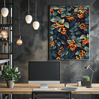 Vivid Artistic Botanical Poster with Orange Berries Illustration