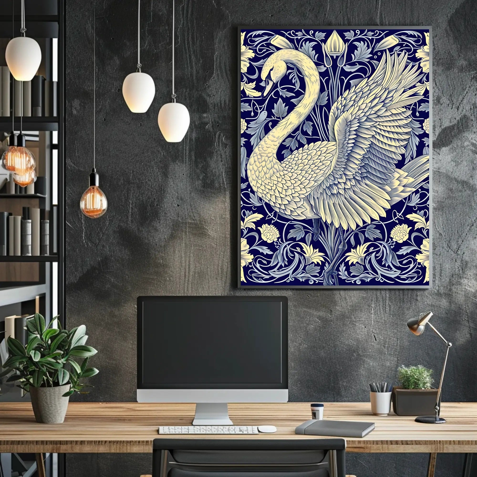 Elegant Swan and Floral Patterns Animal Poster