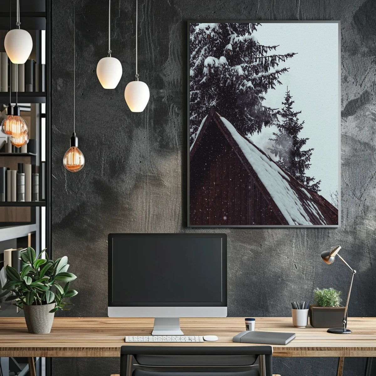 Serene Winter Cabin Scene National Park Poster