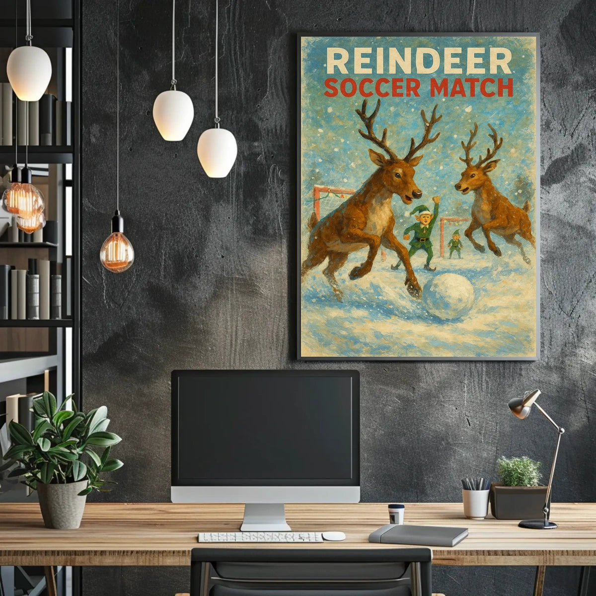 Reindeer Soccer Match: Whimsical Holiday Poster Art