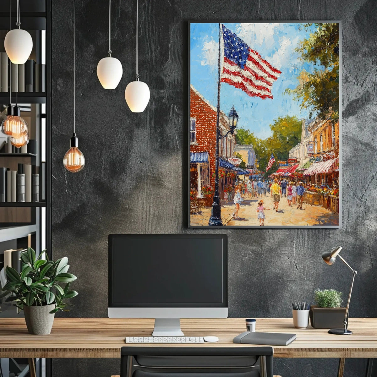 Classic American Town Square City Street Scene Poster